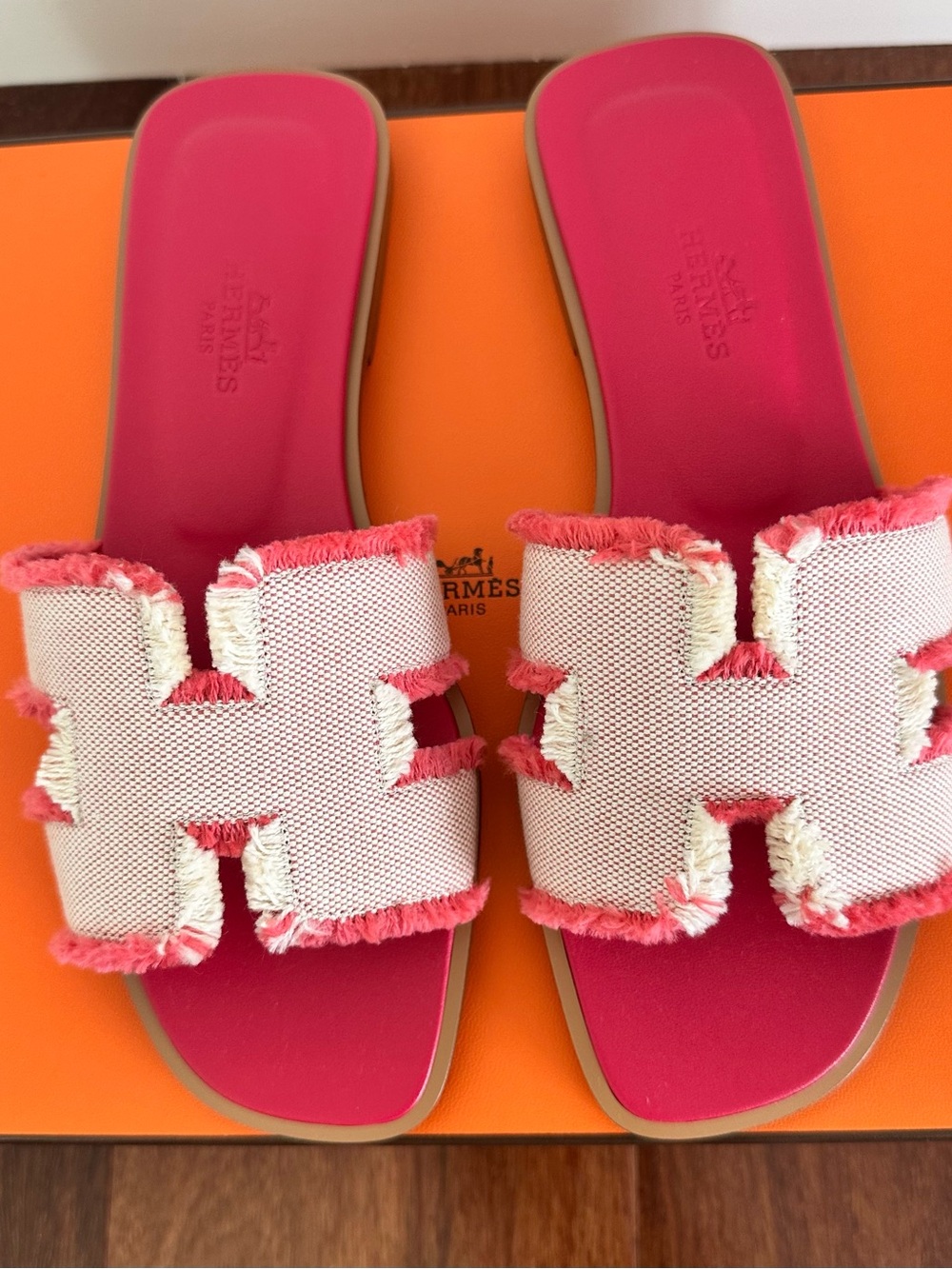 New Hermes Oran Toile De Cotton Sandals